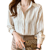 Han Queen Women Tops Spring Autumn Turn-Down Collar Blouses Korean Elegant Office Shirt Long Sleeve Chiffon Blouse Simple 2023-Outfit
