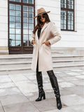 Autumn and Winter Three-Quarter Sleee Vintage long coat women 2021 Elegant -Neck Button Lapel Pocket Woolen Coat