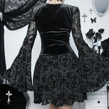Summer New Fashion Temperament Elegant Slim Long Dress Retro Dark Flocking Large-Sleeved Dress Woman-Outfit