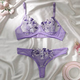 Mesh Floral Bra And Panty Lingerie Set-Outfit