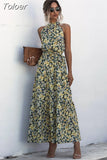 Long Dress Women Polka Dot Casual Beach Dresses Black Halter Strapless Yellow Sundress Vacation Dress Clothes For Women 618-0-Outfit