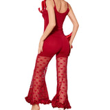 Sexy Pajamas Lace Casual Home Clothes Sling Vest Set Red Love