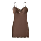 Trendy Girls' Sexy Buttocks Skirt, Breast Cushion, Lace Edge Splicing Sling Dress, Slim And Bottomed Dress-Outfit