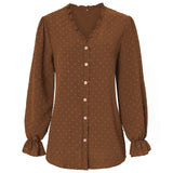 Toloer New Women's Autumn And Winter V Neck Long Sleeve Women's Fashion Casual Versatile Polka Dot Shirt Jacket-Outfit