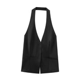 Toloer 2024 New Women's Fashion Simple V Neck Open Back Hanging Collar Vest Top 4772125-Outfit