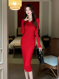 And Winter Polo Collar Long-Sleeved Slim Knitted Dress Medium-Long Bottomed Sweater Skirt French Platycodon Grandiflorum Skirt-Outfit