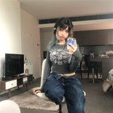 Y2k Aesthetic Grunge Goth T-shirt Tee Female Clothing Y2k Graphic Print Long Sleeve Tops Harajuku Clothes