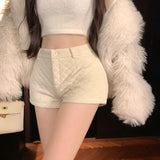 Sexy Shorts Women High Waist Winter Fashion New Slim Wide Leg Solid Button Thick Ladies Shorts Streetwear Casual-Outfit