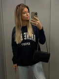 Fashion High Street Sweatshirt Women New Autumn Embroidery Letter Sweatshirts Tops Long Sleeve O Neck Pullover Tops-Outfit