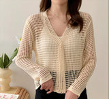 Korean Summer New Design Feel Hollowed-Out Long-Sleeved Pure Desire Knitted Cardigan Sunscreen Dress Girl-Outfit