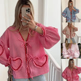 Women's Clothing New Fashion Loose Long-Sleeved Plaid Love With Shirt