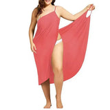 Toloer New Plus Size Dress Solid Color Sexy Sling Beach