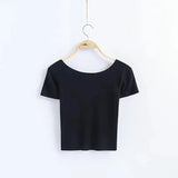 New Street Photo Celebrity Blogger Solid Color Sexy Back Short Navel Short-Sleeved T-Shirt Girl-Outfit