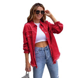 New Long-Haired Burrowed Denim Jacket Women Autumn Winter Long Sleeve Casual Collar