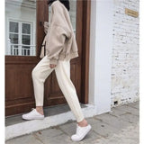 Toloer Waist Korean Version Of Knitted Grandma Pants Female Autumn New Web Celebrity Casual Bundle Foot Harun Pants Wet Line Radish Pants-Outfit