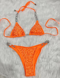 Toloer New Bikini Sexy Hot Diamond Split Women's Swimsuit Solid Color Strap Bikini