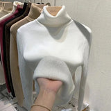 Velvet Turtleneck Pullovers Women Korean Fashion Lined Warm Sueter Knitted Slim Top Winter Jersey Knitwear Jumper