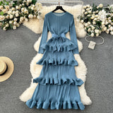 Banquet Dress High-End Light Luxury Niche Leaf-Side Cake Dress Heavy Industry Folds Long