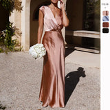 Women's 2026 Spring And Summer Fading Face Solid V Collar Sexy Fishtail Skirts Party Dress Dress