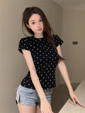 Toloer Polka Dot Round Collar Short Sleeved T Shirt Women's Wear 2024 Summer Short Slim Show Thin With Casual Student