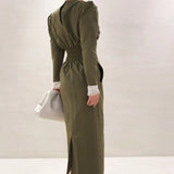 Vintage Party Midi Dress Long Sleeve Lace Collar Solid Casual Elegant Dress 2022 Spring New Fashion