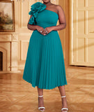 Fashion Three-Dimensional Flower Dress Sexy Shoulder Slanted Hundredfolded