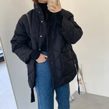 2021 New Cotton Solid Coat with Belt, Ladies Loose Pocket Bubble Thick Down Jacket Ladies Jackets Keep Warm In Autumn and