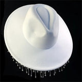Rhinestones Tassels Cowboy Hat Party E-girls Casual Outwear Feather Patchwork Caps Vintage Elegant Hats Clubwear 2023-Outfit