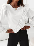 and Autumn Long Sleeve Ruffles Blouse Women Tops Loose Chiffon Shirt 2022 Korean Office O-neck Solid Fashion Blouse