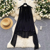 Luxury Famous Woman Hanging Neck Ribbon Woman 2025 Summer Atmosphere Feeling Thin Irregular Chiffon