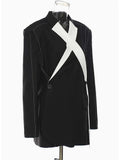 Women Topstitched Cross Big Size Blazer New Lapel Long Sleeve Loose Fit Jacket Fashion Tide Spring Autumn 2023