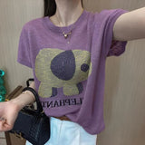 New Pure Cotton Women's Clothing T-shirt Sleeve Round Neck Fashion Versatile Covering Belly Letter Printing Tops-Outfit