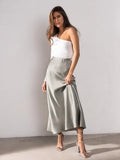 2022 Spring Elegant Women Satin Party Skirts A-Line High Waisted Ladies Long Skirt Evening Female Maxi Skirts