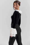 Long Sleeve Lace Flare Trim Corset Top-Outfit