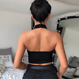 Sexy Harajuku Metal Chain Gothic Hip Hop Women Tops Choker Halter Neck Chain Punk Backless Crop Vest Top-Outfit