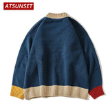 Cartoon Airplane Embroidery Sweater Harajuku Retro Style Knitted Sweater Autumn And Winter Cotton Pullover