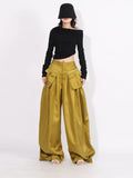 Toloer 2024 Stylish Wide-Leg Pants Pleated Zip Pocket Design Straight Casual Pants-Outfit