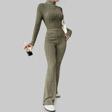 Toloer 2024 Autumn Suit New Women's Temperament Pure Color Slim Long Sleeve Bell Pants Fashion