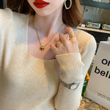 Square Collar Women's Sweater Elegant Long Sleeve Slim Sweater Knitted Bottoming Sweater Women Jumper Pull Femme