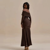 Women's Clothing 2025 Autumn New Fashion Temperament Solid Color Folds Long Sleeves Shoulder