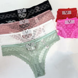 V Drowsing Hollow Lady T-Shirt T-Shirt Lace Trousers Love Lace Cotton Crotch Large-Size Thong Trousers Low-Rise