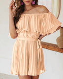 Summer New Solid Color Sexy Folding Short Sleeves Trousers Casual Vacation Single Word Shoulder Shorts
