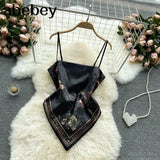 Treny Print Top Women's Sexy Backless Strap Camis Scarf Tie Crop Top Beach Holidays Sexy All-matching Summer