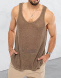 Toloer Spring And Summer Men's Casual Top Tank Top Sleeveless Knit Pure Color Men's Sweater