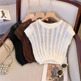 Women Hollow Out Sexy Camis Korean Fashion Design Knitted Sleeveless Tops Casual Female All Match Tanks Summer New-Outfit