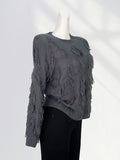 Toloer Not Pierced Hole Round Neck Tassel Sweater Women's Design Sense Bottom Waste Earthen Top Loose