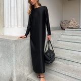 Toloer New 2023 Women's Bottom Dress Fashion Long Sleeve Slit Satin Pendant Wrap Hip Skirt-Outfit