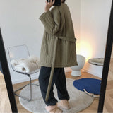 Autumn Winter Female Niche Design Lazy Round Neck Cotton-padded Jacket Quilted Loose Belt Soft Warm
