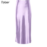 Solid Purple Satin Silk Skirt Women High Waisted Summer Long Skirt New 2022 Elegant Ladies Office Skirts Midi