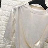 Toloer Ebay Summer Korean Version Loose Shiny Reflective Short-Sleeved T-Shirt Women-Outfit